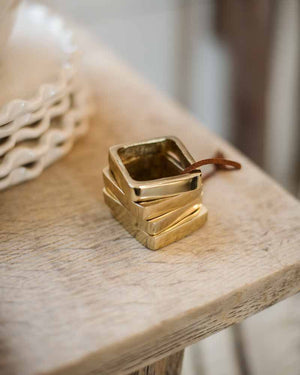 Square Brass Napkin Rings with Leather Tie