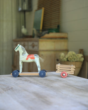 Antique Swedish Horse with Wagon and Wheels