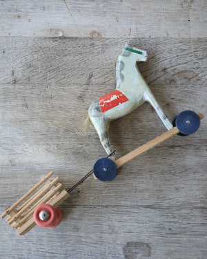 Antique Swedish Horse with Wagon and Wheels