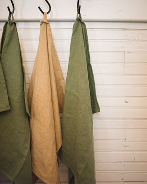 Forest Green Linen Tea Towel