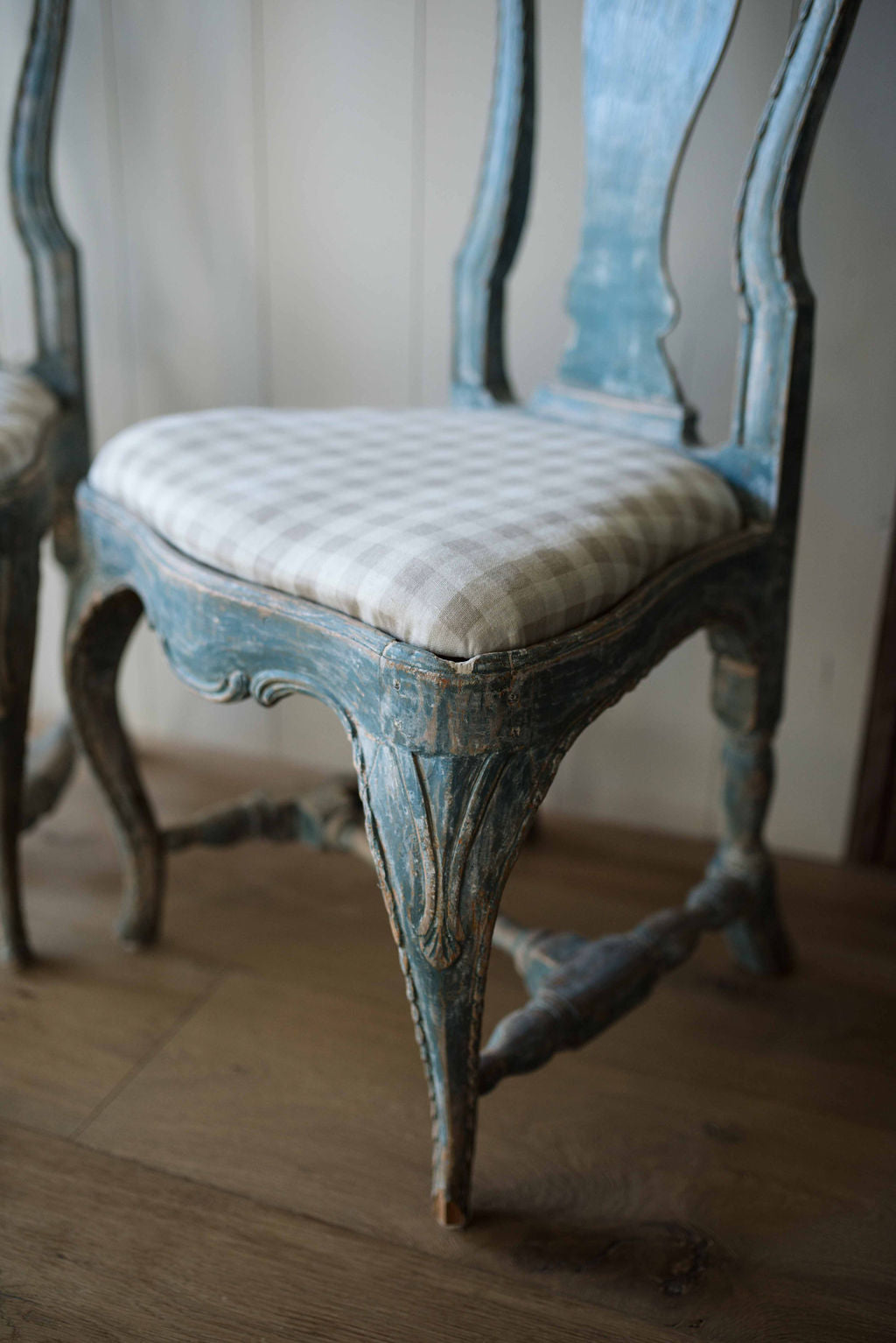 Pair of Blue Rococo Chairs c1780