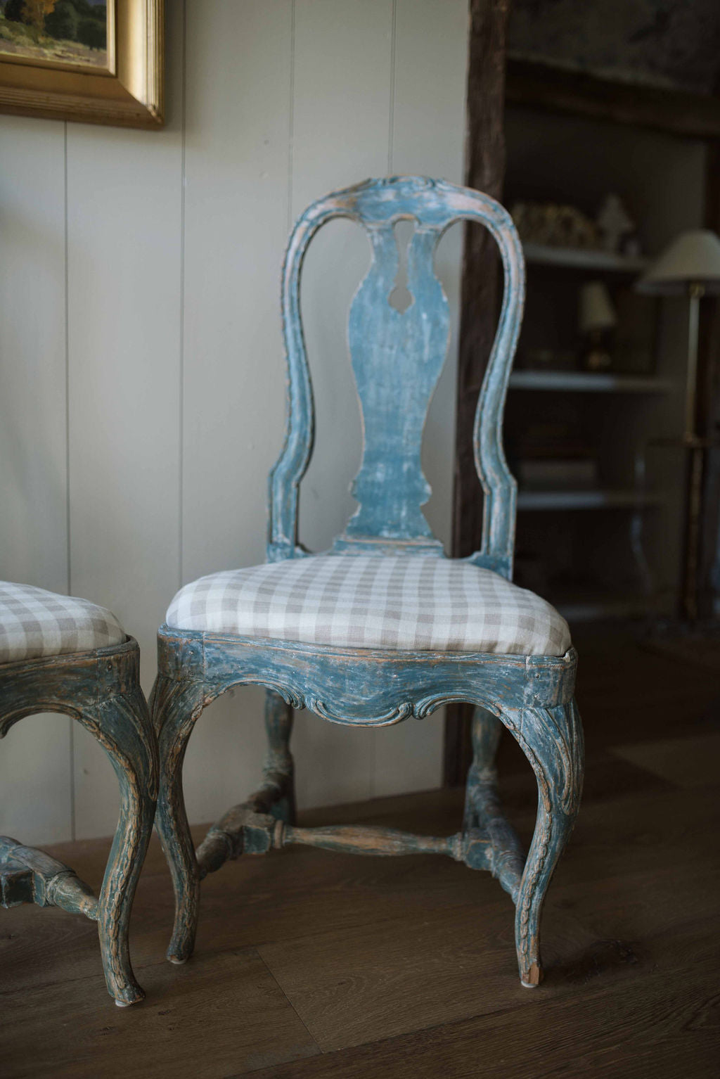 Pair of Blue Rococo Chairs c1780