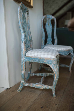 Pair of Blue Rococo Chairs c1780