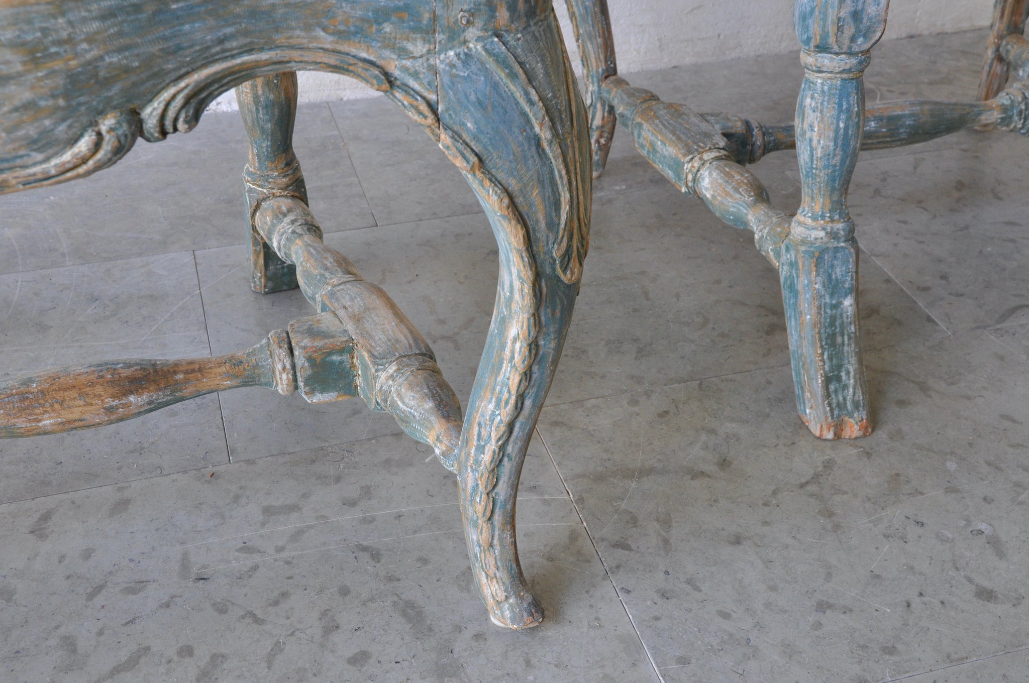 Pair of Blue Rococo Chairs c1780