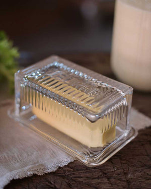 Depression Glass Butter Dish "Beurre"