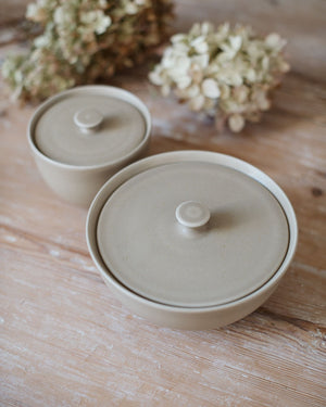 Ceramic Short Lidded Jars in Sand