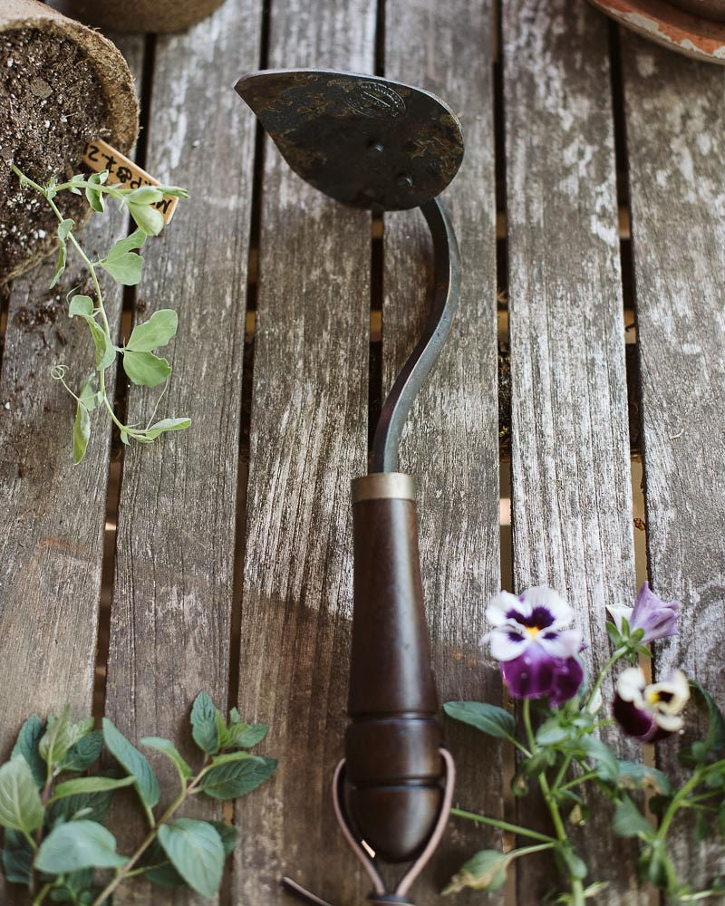 Handcrafted Garden Hoe | Pointed Blade with Hand-turned Black Walnut Handle